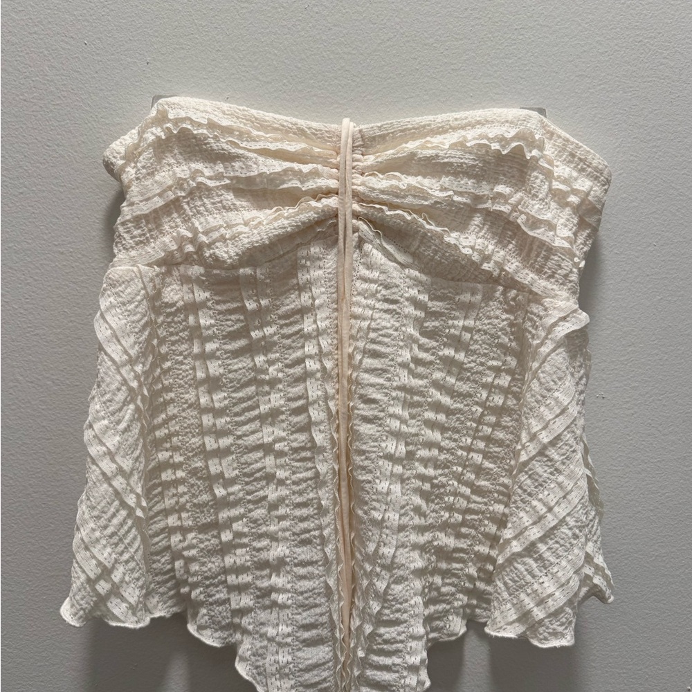 Urban Outfitters Ivory Ruffled Strapless Blouse